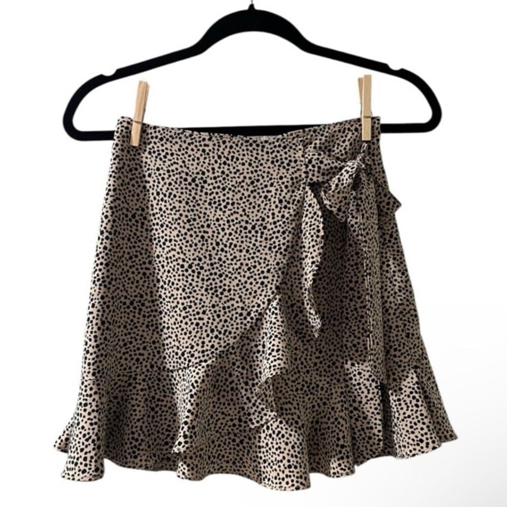 Princess Polly Kiana Navy Blue Polka Dot Ruffle Mini Faux Wrap Skirt- Size 0